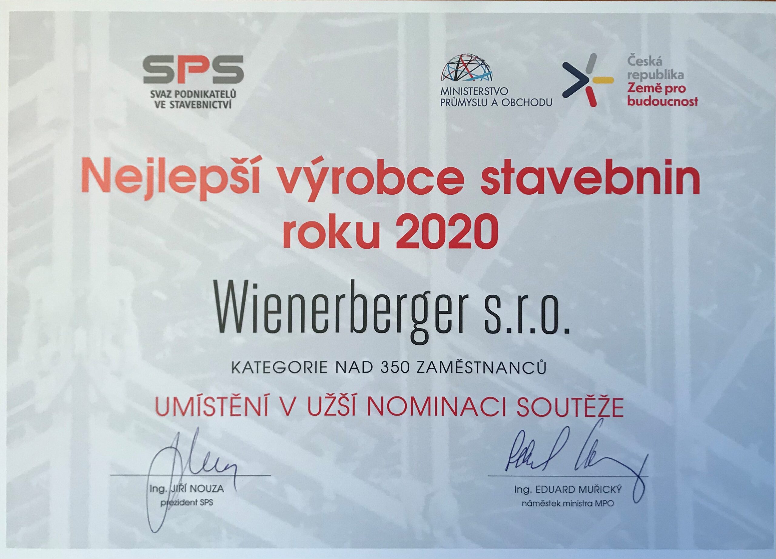 Wienerberger opět uspěl v soutěži Nejlepší výrobce stavebnin roku